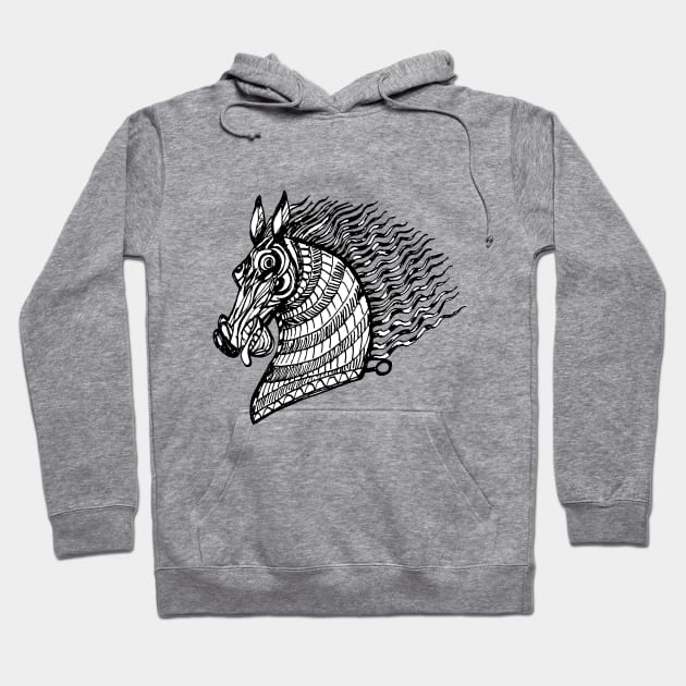 head of the CRAZY HORSE Black and White ink Hoodie by duxpavlic